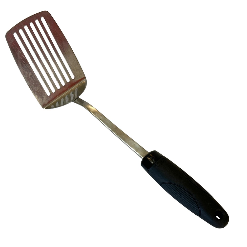 EKCO Stainless Steel Slotted Spatula 14 In Fish Turner Black Rubber Grip Handle